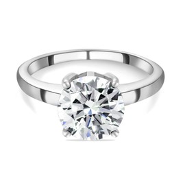 TJC Moissanite Solitaire Ring for Women Engagement Ladies Rings in Platinum Plated 925 Sterling Silver Size M Prongs Setting