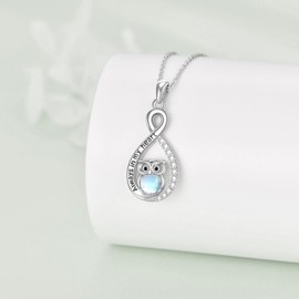 Moonstone Owl Necklace 925 Sterling Silver Infinity Animal Necklace Owl Jewellery Gifts for Daughter Sister Wife, Sterling Silver, No Gemstone