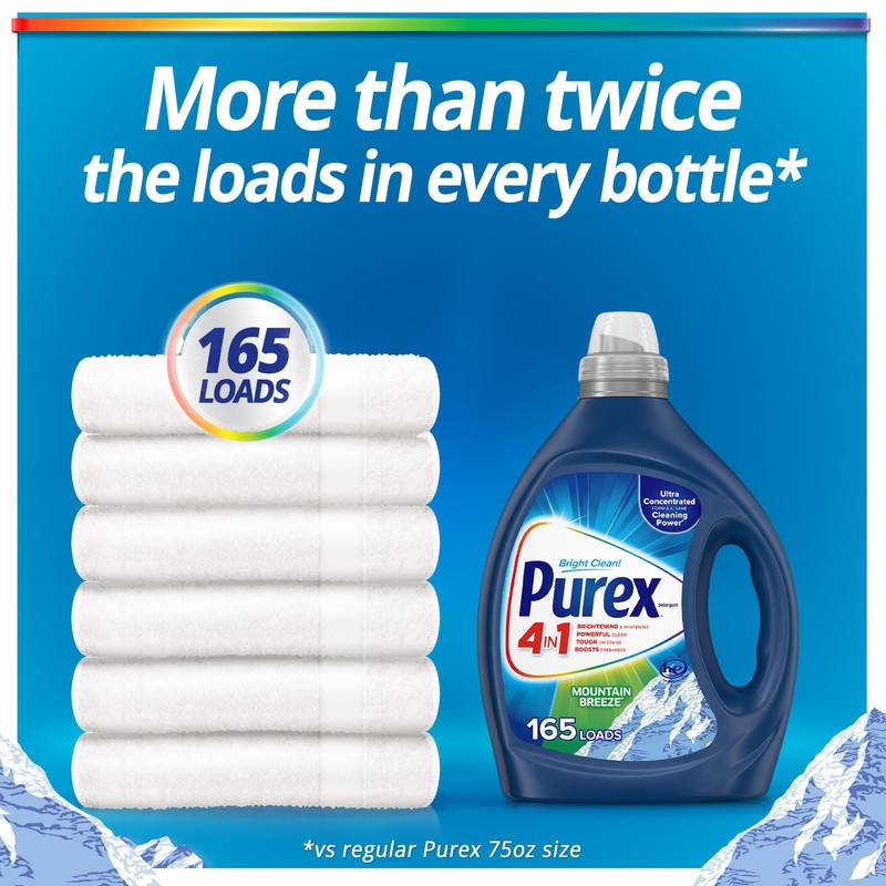 Purex 4-in-1 Laundry Detergent Liquid, Mountain Breeze, 82.5 oz, 165