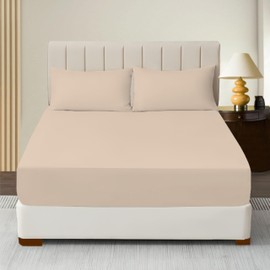 R&Z Extra Deep Polycotton Non Iron Fitted Sheet Easy Care 40cm (Latte, Double)