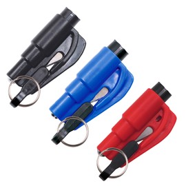 3 Pieces Car Window Breaker Emergency Keychain, 2-in-1 Seatbelt Cutter and Window Breaker, Car Safety Hammer, Portable Escape Tool for Land and Underwater (Black, Red, Blue)