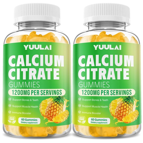 Pack of 2 Calcium Citrate Gummies 1200mg, Chewable Calcium Supplements