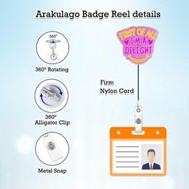 Arakulago First of All... I'm A Delight Funny Nurse Badge Reel Retractable Nursing RNMedical Doctor Badge Holder with ID Clip Accessories Nursing Doctor Name Badge Clip ID Tag Card Hbv53i