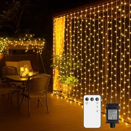 Clearzen 600 LED Curtain String Lights 9.8x19.6FT, Plug in Curtain Fairy Lights with Remote, Timer & Waterproof, for Bedroom Window Wall Wedding Party Christmas Indoor Outdoor Decor, Warm White