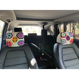 YDMZZB 2Pcs Universal Car Headrest Cover Soft Car Seat Head Rest Cover Protector Crochet Head Rest Coverings for Cars Truck Auto (Milk White gesang Flower)