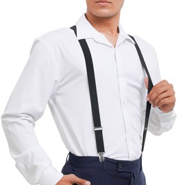 Annhua Men's Suspenders, Y-Shaped, 1.0 inches (25 mm), Hanging Band, 3 Clips, Pants Hanging Band, Adjustable, Stretchy, Easy to Put on and Take Off, Fits a Wide Variety of Body Types, Business,