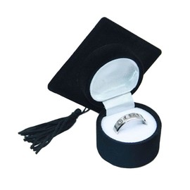 Sertay Jewellery Ring Box, Black Ring Box, Graduation Ring Box, Hat Design with Tassels, for Graduation, Wedding, Birthday, Holiday (Black)