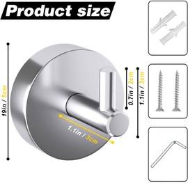 QNIIAED 2 Pack Towel Hooks for Bathrooms,Stainless Steel Door Hook Screw in for Coat Robe(Chrome)