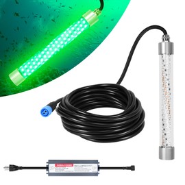 HUSUKU FS0-3 LED Underwater Fishing Light with Transformer AC110~265V - 100W 10,000lm with 16.4ft Cord Green Night Fishing Finder Attractor, IP68 Submersible Boat Lamp for Snook Crappie Squid Shrimp