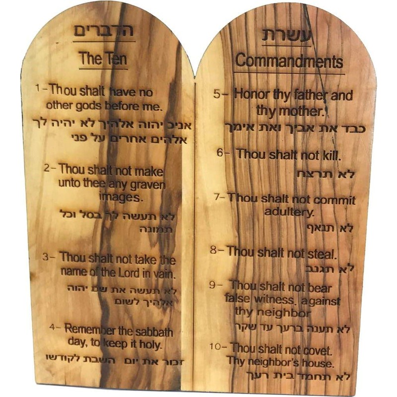 Holy Land Market Ten Commandments Tablets - Olive Wood Plaque