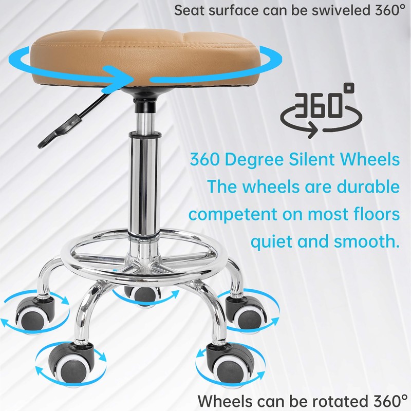 IBVIVIC PU Leather Rolling Stool Height Adjustable Round Swivel Stools