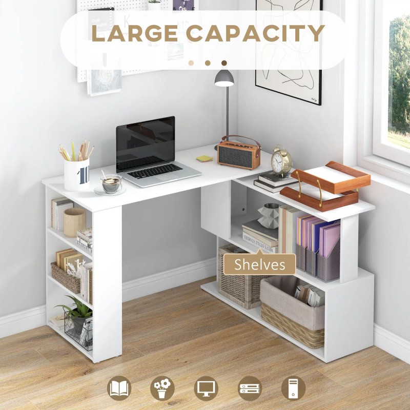 360 Degree Rotating White L-Shaped Corner Computer Desk Home Office
