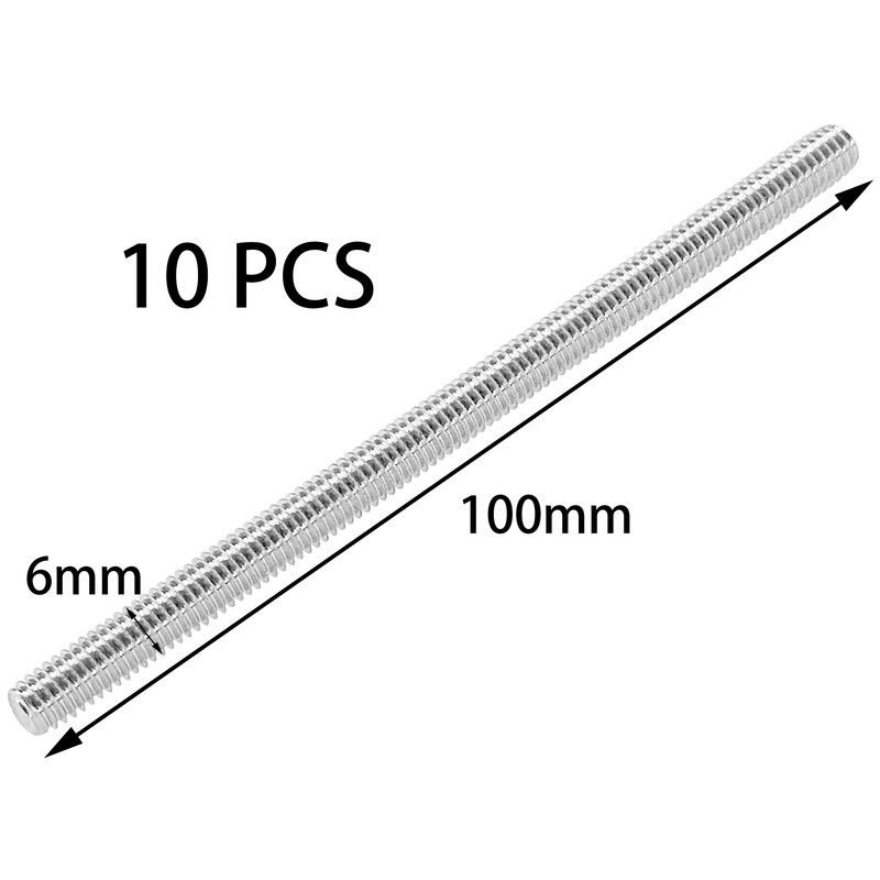 10 PCS M6 x 100mm 304 Stainless Steel Fully Threaded