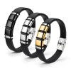Toolzia Men's Stainless Steel Leather Bracelet - Waterproof Wristband