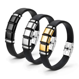 Toolzia Men's Stainless Steel Leather Bracelet - Waterproof Wristband