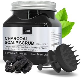 Exfoliante de cuero cabelludo de carbón sin sulfato con carbón de bambú y aceite de árbol de té | Tratamiento exfoliante para el cabello y el cuero cabelludo para desintoxicación, caspa y acumulación