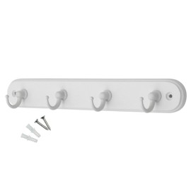 Keypak 4-Hook Wall-Mounted Key Tidy, Key Holder Organiser for Entryway Hallway Living Room, White Hooks on White Board