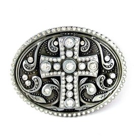 American Western Religious Keltic Cross Belt Buckle Rhinestone Flower Engraving Cowboy Belts Buckles