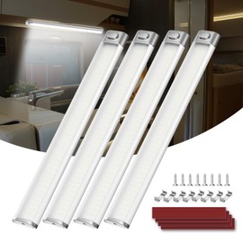 Kriogor 120 LED Interior Lighting, Pack of 4, 12 V Strip, 1600 LM, 6 W LED Lamp Motorhome with Switch, 30 cm, 6000 K Car Lighting Strip for Car, Van, Bus, Caravan, Boat, Kitchen, Truck, Universal