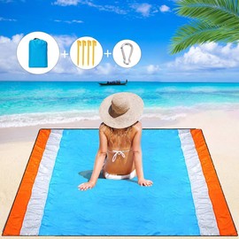 Beach Mat, Picnic Blanket, Waterproof and Sandproof Mat, Extra Large Lightweight Beach Mat, Portable Picnic Mat, Travel, Camping, Hiking, Nylon, 83*79 inch(Orange+Blue)