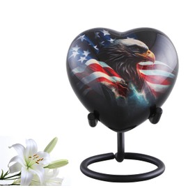 American Honor Heart Keepsake Urn - American Flag & Eagle Mini Heart Urn for Ashes - Veteran Urn - Handcrafted Patriotic Memorial Shraing Heart Urn with Velvet Bag (Heart Keepsake)