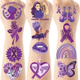 Domestic Violence Awareness Temporary Tattoos - 200+ Purple Ribbon Awareness Tattoo Decorations, Charity Party Favors Supplies, Stickers for Event(8 Sheets)