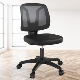 KIZECK Swivel No Arms Small Home Desk Chair Without Arms for Computer with Height Adjustable Lumber Support and Rotatoable Wheels for Small Spaces