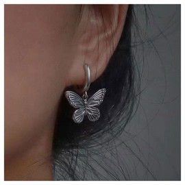 Cimenexe Bohemian Butterfly Earrings, Silver Butterfly Earrings, Tiny Butterfly Drop Earrings, Enamel Butterfly Hoop Earrings Jewellery for Women and Girls
