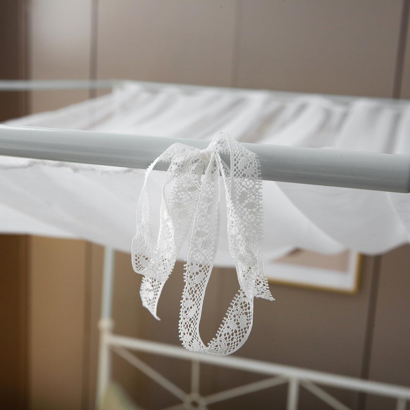 WANFASO Pleated White Sheer Canopy Bed Curtains for Top of
