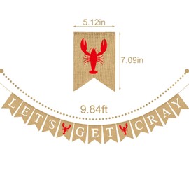 Pudodo Jute Burlap Crawfish Let's Get Cray Banner Rustic Summer Lobster Party Decoration
