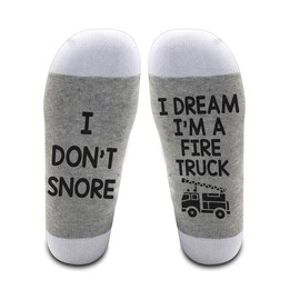 LissiArt97 I Don't Snore- I Dream I'm A Fire Truck Socks - Funny Fire Truck Socks - Gift For Fireman - Gift Idea For Birthday- Christmas - I Don't Snore Socks, Medium, Grey