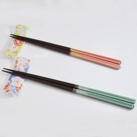 One Pair Couple Chopsticks Painted Paulownia Box with Chopsticks Rest 2 Pairs Made in Japan