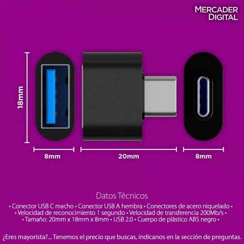 Mercader Digital 5 Pzs Adaptador Usb A Tipo C Otg