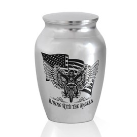 Artsy Woodsy Mini Urns Stainless Steel Decorative Keepsake Urns for Ashes 2.56 inch, Memorial Ashes Urn Motorcycle - Riding with The Angels, Urns for Human Ashes Male/Dad/Men/Son Motorcycle Riders