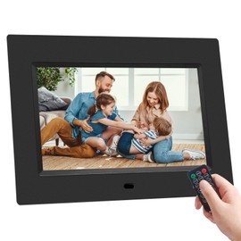 Digital Picture Frame 7 Inch HD IPS Display Electronic Photo Frame with Remote Control Video Music Playback with USB SD Card Slots Calendar Time Alarm (Black)