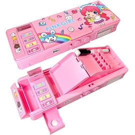 LilyBeauty Pop Up Multifunction Pencil Case for Girls and Boys, Cute Cartoon Organizer Stationery with Lock, Sharpener, Schedule, Whiteboard, School Supplies, Best Gifts for Kids(Pink)
