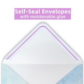 TEETOOKEA Juego de papelería de 72 piezas con sobres (48 hojas de acuarela rayadas + 24 sobres a juego), 8 diseños únicos, papel de papelería de impre