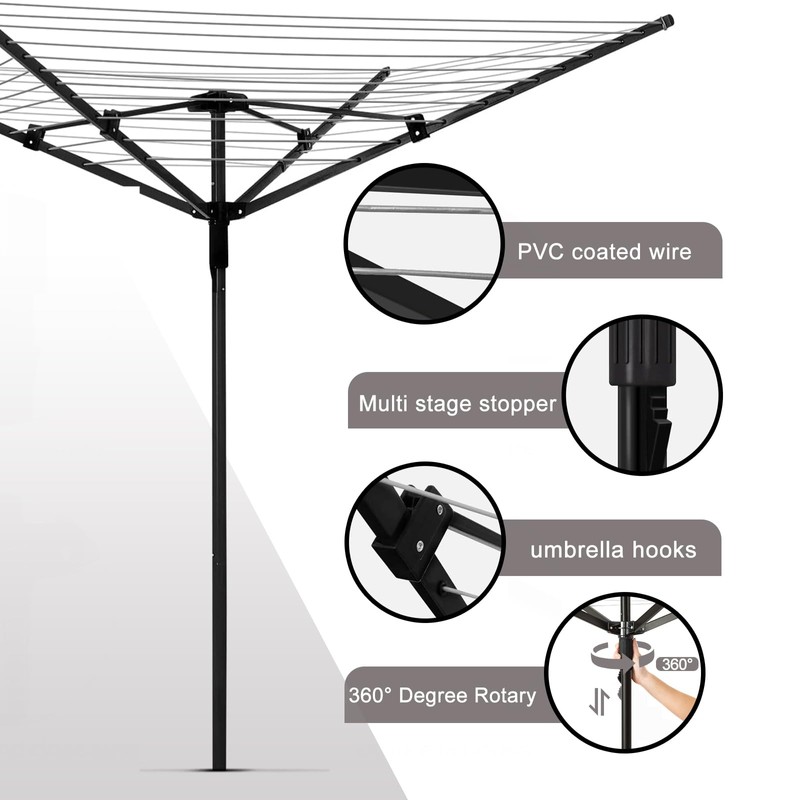 Yuxitia Umbrella Clothesline Outdoor,165 Feet Heavy Duty Outdoor Clothesline for