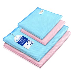 Surfela Pack of 4 Window Cleaning Cloths 40 x 40 cm + 40 x 60 cm, Window Cloth Streak-Free Microfibre Cloths, Soft, Durable and Chemical-Free, Microfibre Cloths Perfect for Kitchens, Bathrooms, Cars
