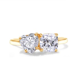 SAVEARTH DIAMONDS 1.90CT 6.5MM Heart Shape & 6MM Cushion Cut Lab Created Moissanite Diamond Toi Et Moi 2-Stone Engagement Ring For Women In 14K Yellow Gold Over Sterling Silver(G-H /VVS1, 1.90 Cttw)-8