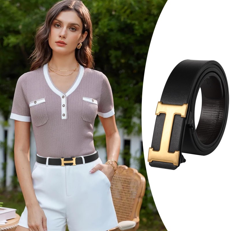 Aurolran Men&Womens Leather Dress Belt Business Automatic Buckle Belt Color-Black