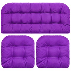 3 Pack Wicker Cushion Waterproof Tufted Patio Furniture,Purple