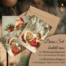 12 Christmas Cards Vintage Folding Cards with Envelopes Magic of Christmas Card Envelope Merry Christmas Xmas Christmas Card Santa Claus Children Snow Forest