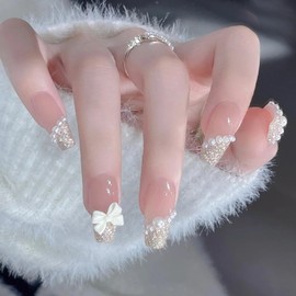 HAPVITAL 24 Pieces Nail Tips, Short Nail Tips, Spring and Summer Trend, Butterfly, 3D Dimensional, Easy to Apply, Reusable, Popular Design, Fake Nails, Gel Nails, Nail Seals, Hand, Nail Art, Nail