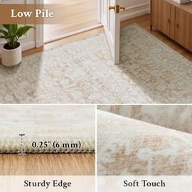 RUGVIGO Beige 8x10 Area Rugs for Living Room, Floral Vintage Washable Rug for Bedroom, Distressed Neutral Non Slip Soft Print Floor Carpet for Dining Room Nursery Home Office