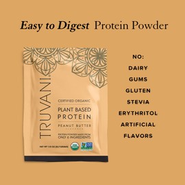 Truvani Truvani Vegan Pea Protein Powder | Peanut Butter | 20g Organic Plant Based Protein | 10 Travel Packets | Keto | Gluten & Dairy Free | Low Carb | No Added Sugar
