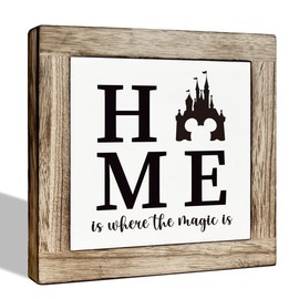 Home is Where the Magic Is Welcome Front Table Decor, Freestanding Welcome Decor Sign, Farmhouse Wood Plaques Framed Decoration, Wooden Box Signs for Home Decoration