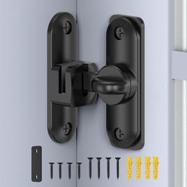 Anobeyi 90/180 Degree Barn Door Lock & Latch, Zinc Alloy Sliding Flip Lock Hardware for Cabinet, Bathroom, Garage, Wooden Fence, Pet Gate, Shed (Black - 1Pack)