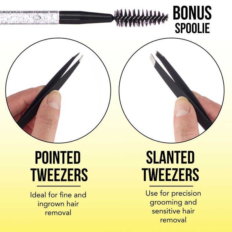 3pc Black Tweezer Set & Glitter Spoolie - Hair Removal
