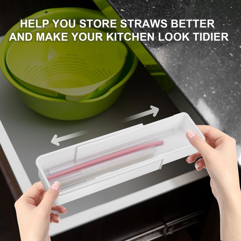 BOXOB Expandable Straw Organizer, Multi-Functional Plastic Straw Holder Long Straw
